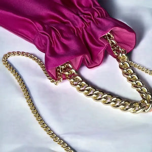 Bolso tela invitada cravatte con 2 cadenas, new in!