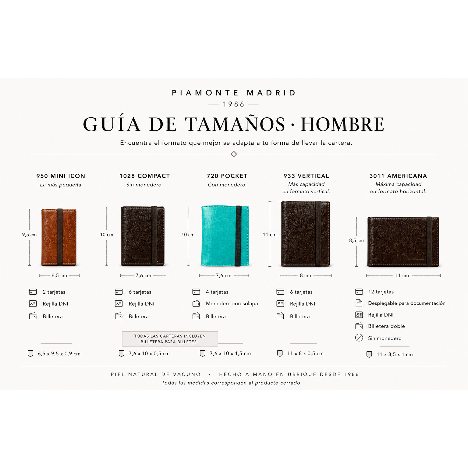 Cartera pequeña con monedero 720 classics. 25 colores
