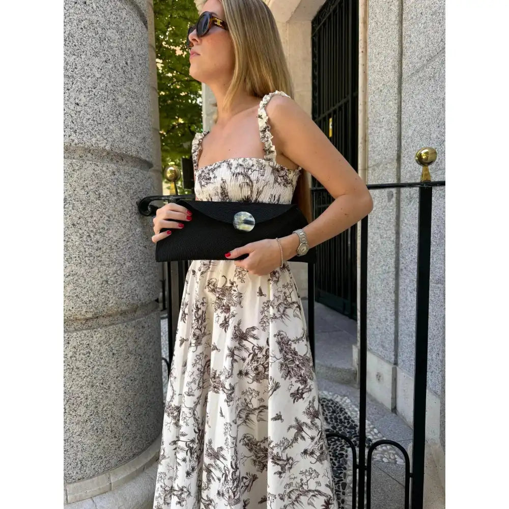 Cartera de rafia negra para boda y fiesta