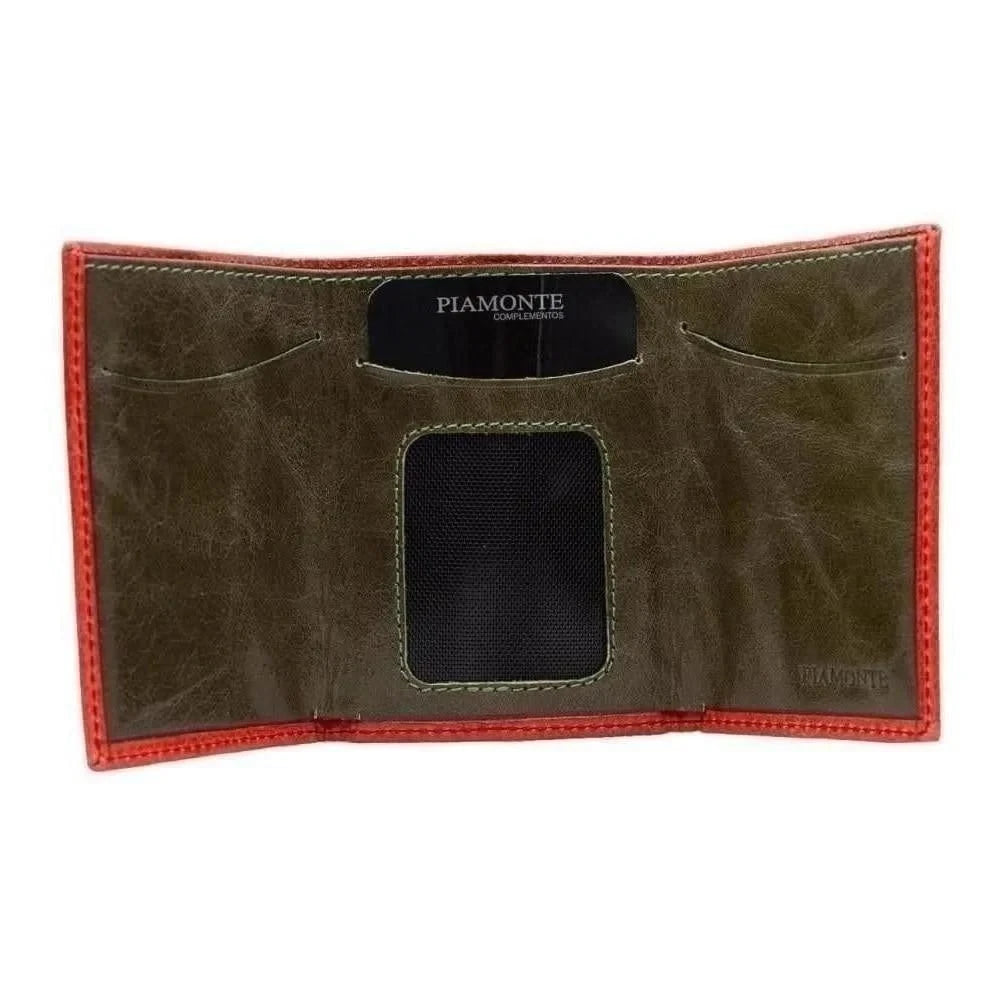Cartera hombre slim naranja. Icon Piamonte 950 - Rosso + verde kaki - cartera