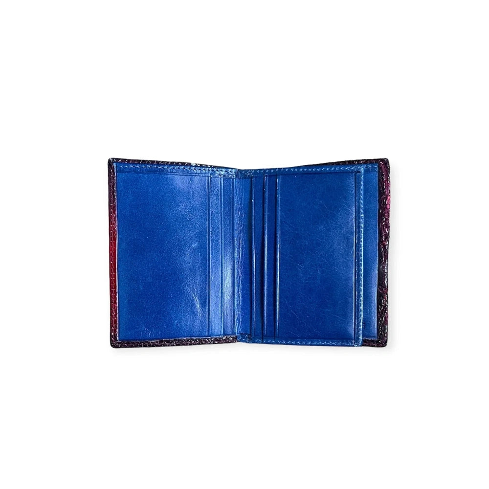 Cartera unisex pitón o pata avestruz 1028. - Pata avestruz Rubino + Azul - cartera