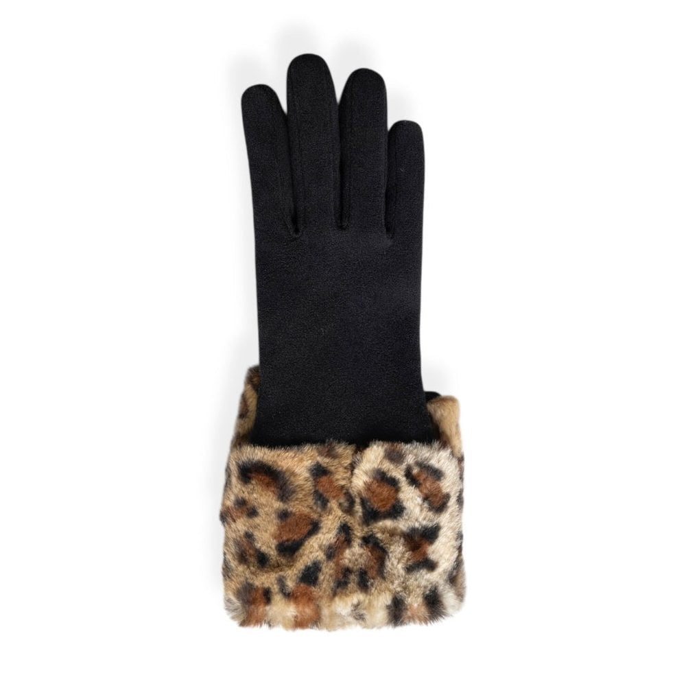 Guantes polar negro vuelta leopardo, made in Napolés -50% automático en carrito.