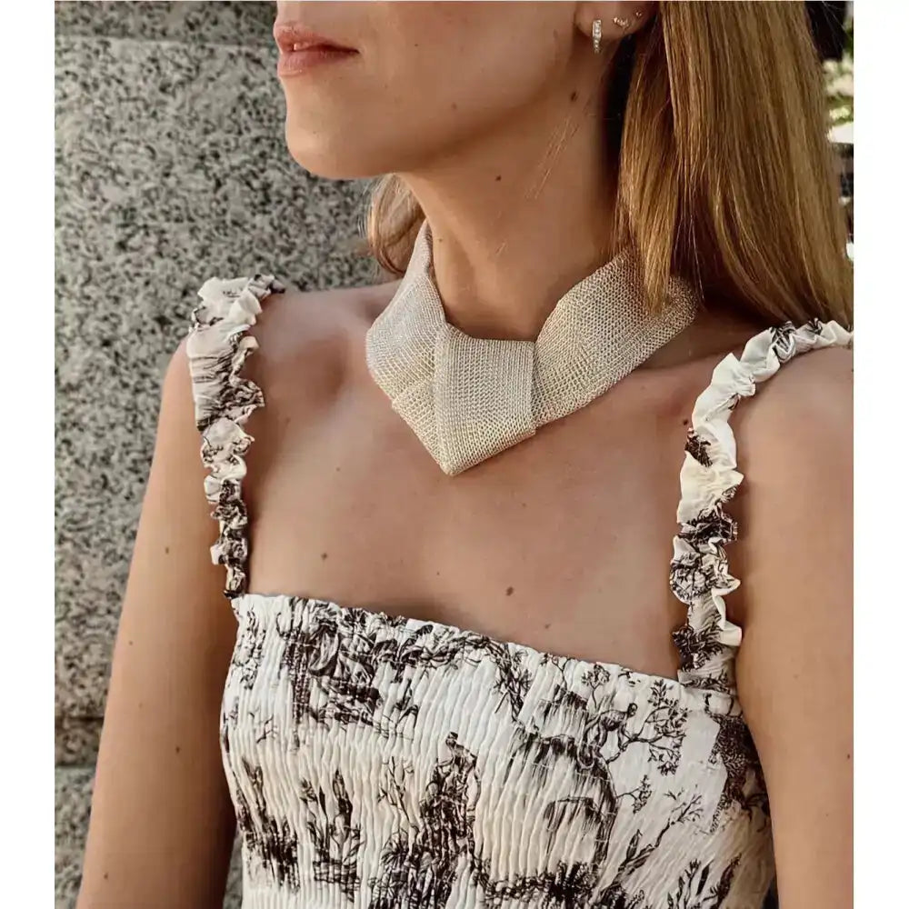 Collar malla Carolina Vigo. - Plateado Blanco