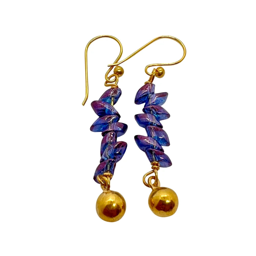 Karen Hallam pendientes con cuentas Miyuki. New in! - Plata baño oro + Azul-púrpura - pendientes